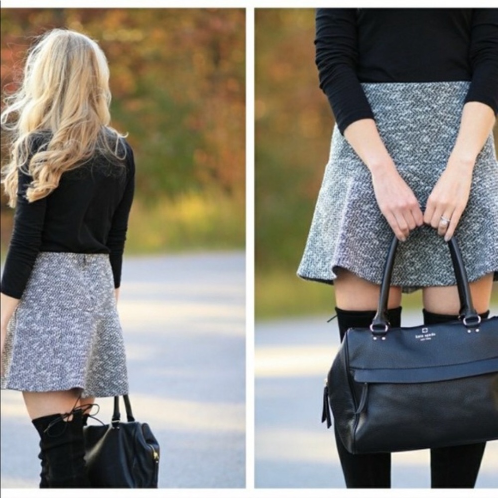 LOFT Tweed Skater Skirt (Grey)